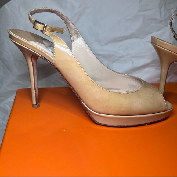 JIMMY CHOO Nude Nova Patent Leather Slingback Platforms Size 37.5 - Picture 7 of 10